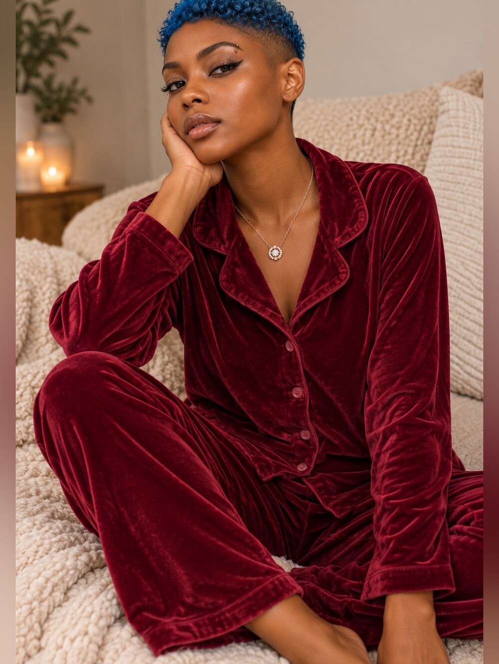 Joe Fresh Velvet Pajama Set - Burgundy Red